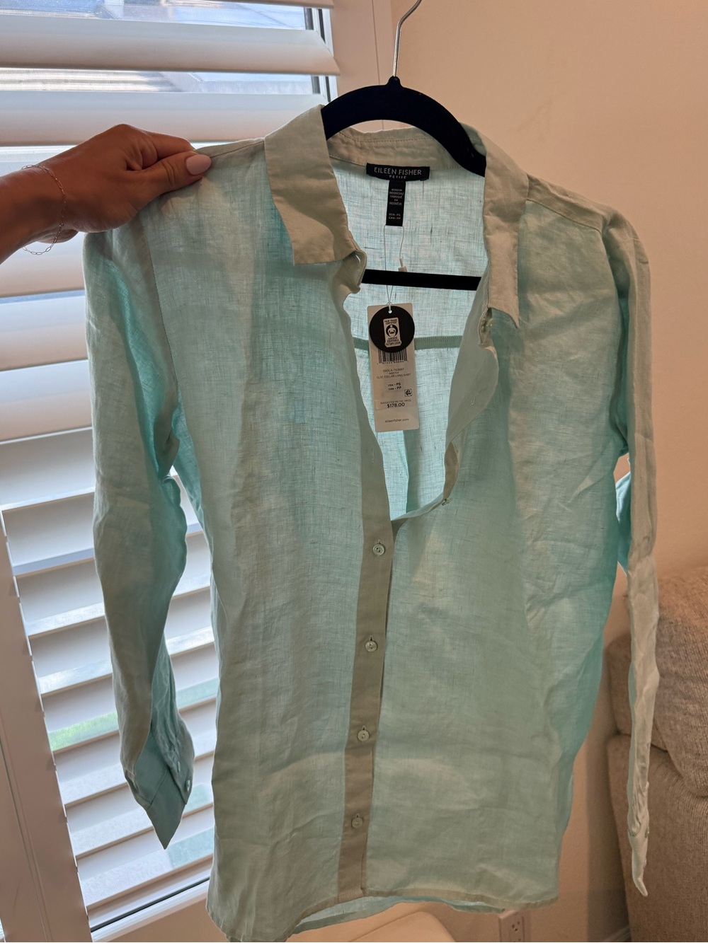 Eileen Fisher Women's Light Mint Linen Button-Down Shirt